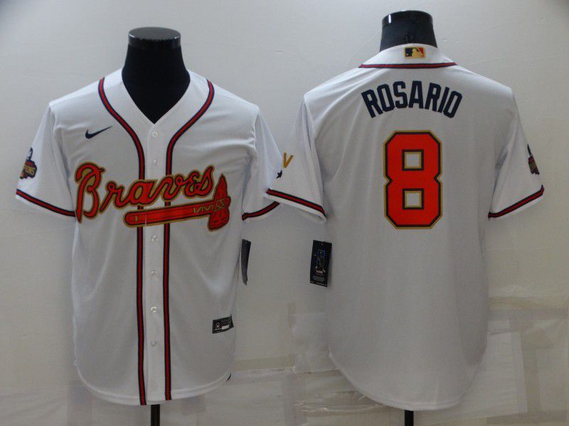 Men Atlanta Braves 8 Rosario White Gold Game Nike 2022 MLB Jersey